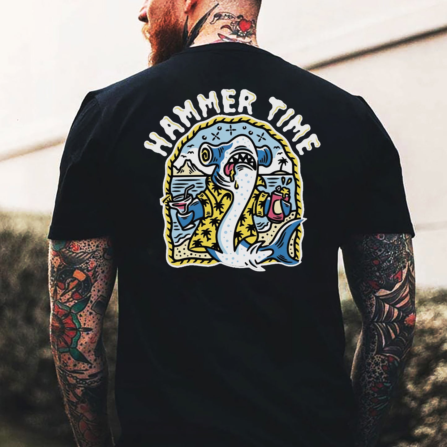 Designer letter shark print loose T-shirt