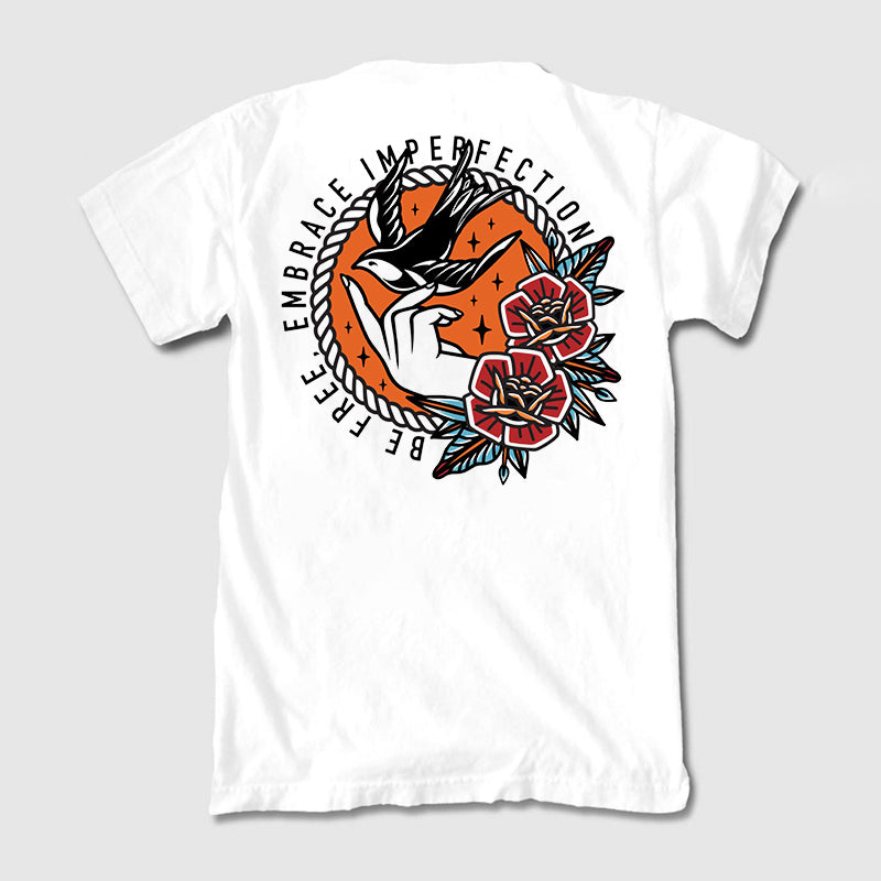 Be Free Embrace Imperfection Flowers Printed White T-shirt