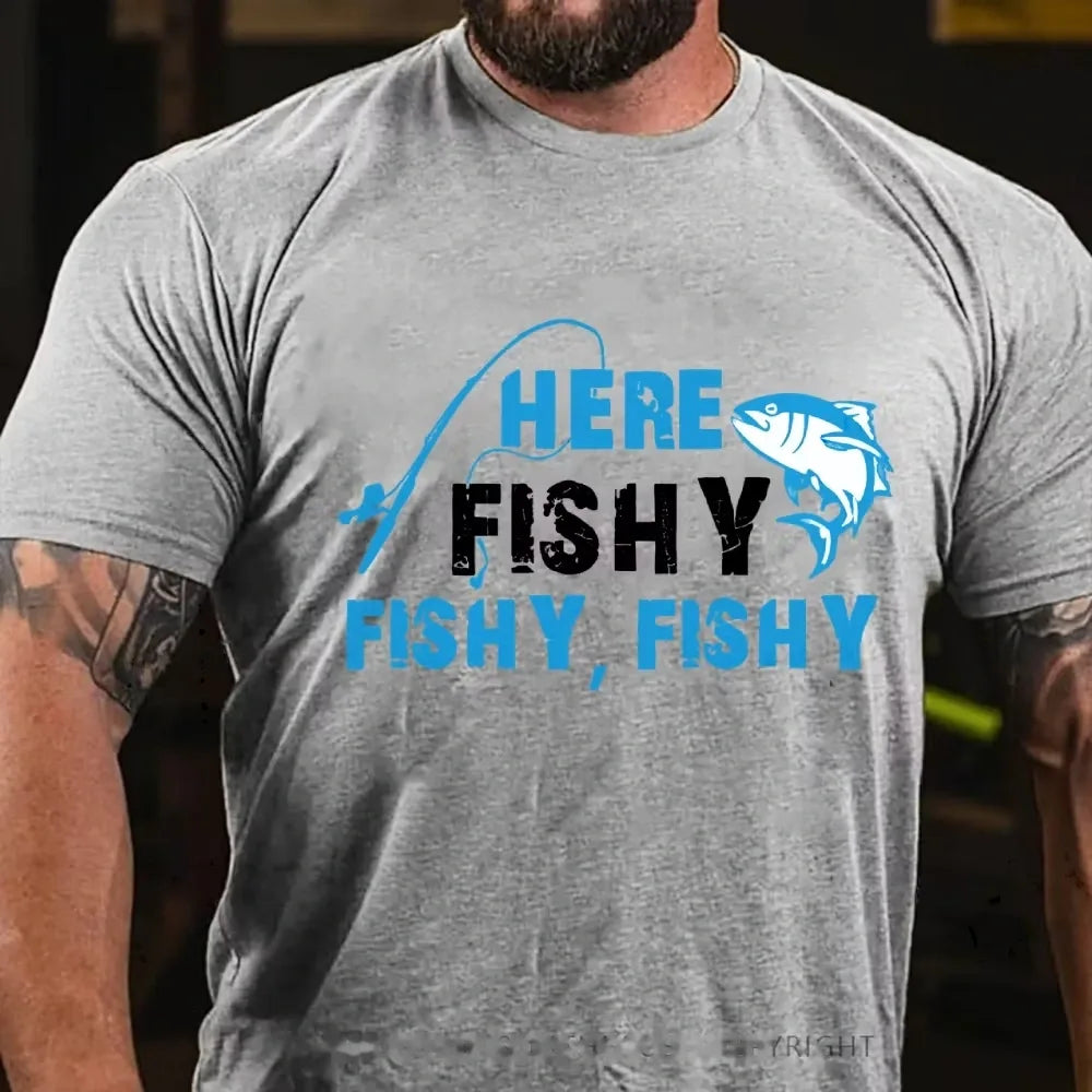 Funny Fisherman HereFishyFishyFishy Fishing Graphic T-Shirt