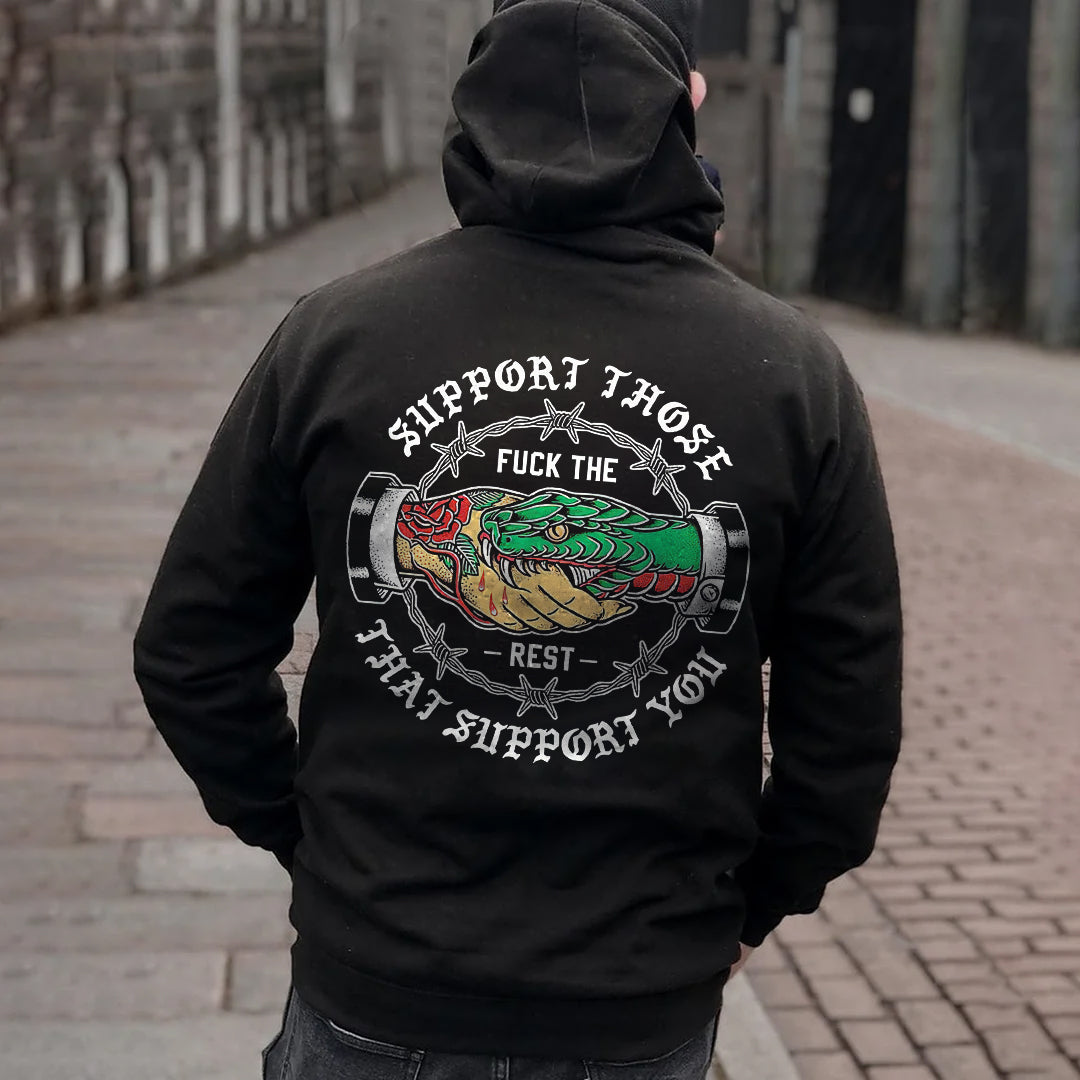 SUPPORT THOSE THAT SUPPORT YOU Snake Graphic Black Print Men's Hoodie