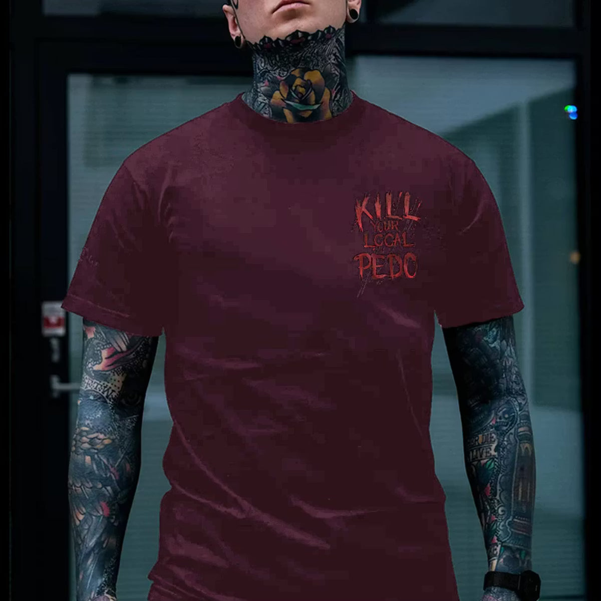 KILL YOUR LOCAL PEDO Red Letter White Print T-shirt