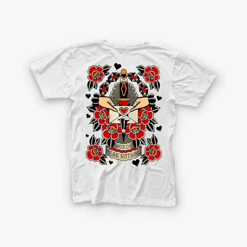 Words Mean Nothing Floral Print Casual White T-shirt