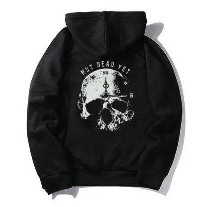 NOT DEAD YET Live Clock Casual Graphic Black Print Hoodie
