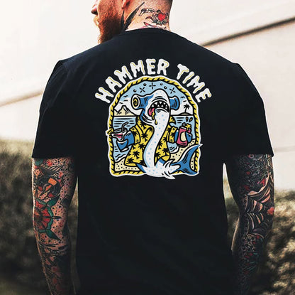 Designer letter shark print loose T-shirt