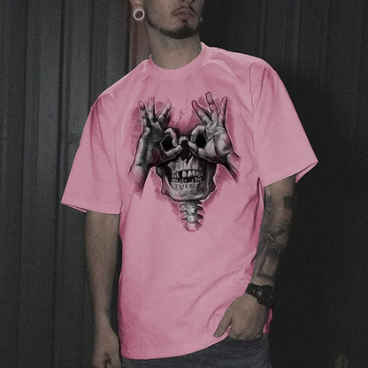 Skull with OK Pattern Graphic Casual Black Print T-shirt