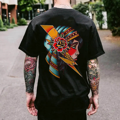Floral Lady Skull Printed Men's T-shirt