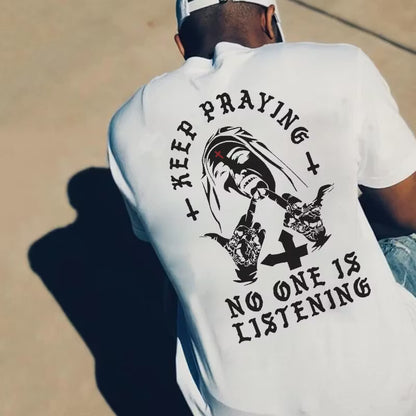 KEEP PRAYING NO ONE IS LISTENING Nun Graphic Black Print T-shirt