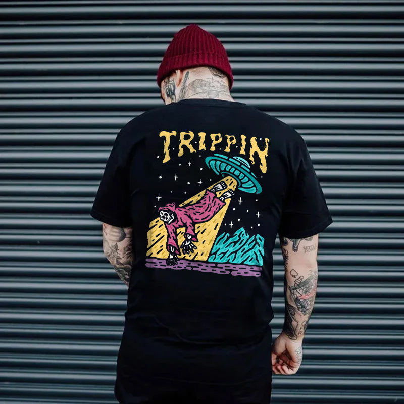 Tripping Skull Print Men T-Shirt