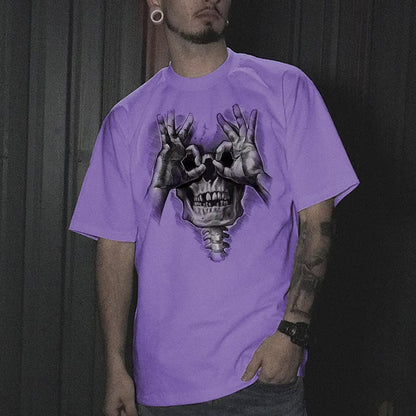 Skull with OK Pattern Graphic Casual Black Print T-shirt