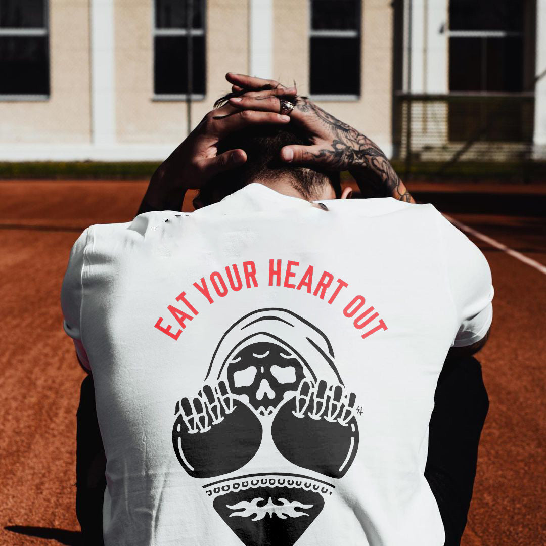 Eat Your Heart Out Skull Printed Men's T-shirt