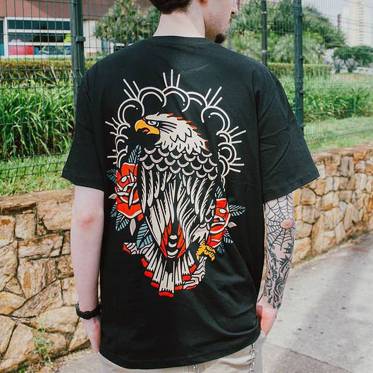 Vintage Floral Eagle Print Short-sleeved T-shirt