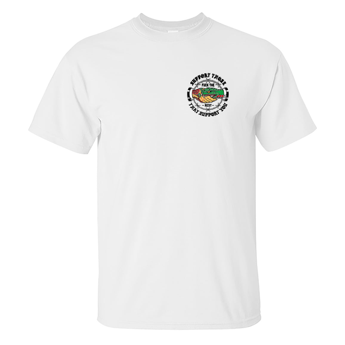 SUPPORT THOSE THAT SUPPORT YOU Snake Graphic Black Print T-shirt