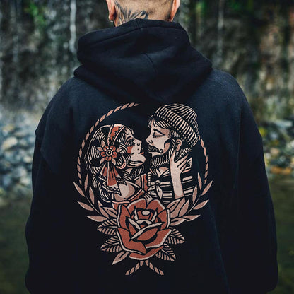 Couples Printed Men's Loose Casual Hoodie