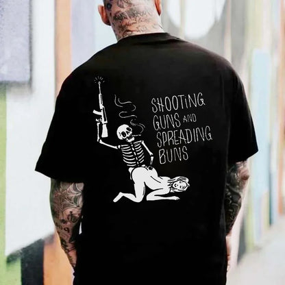 Shooting Guns And Spreading Buns Skull Printed Casual Men's T-shirt
