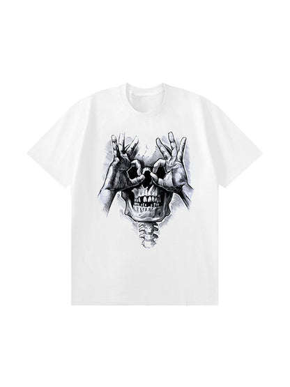 Skull with OK Pattern Graphic Casual Black Print T-shirt