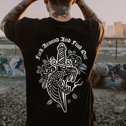 Rose Snake Letter Print Men's T-Shirt