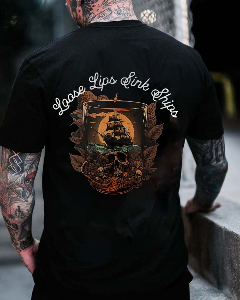 Loose Lips Sink Ships Print Men T-shirts