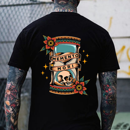 Memento Mori Hourglass Skull Print Men's T-shirt