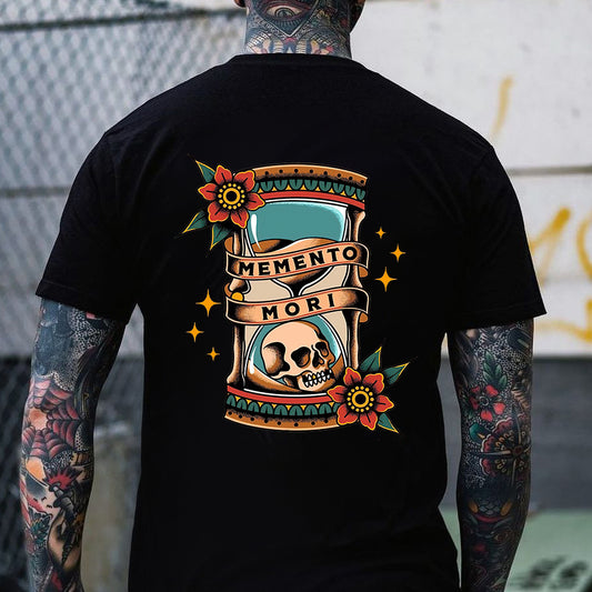 Memento Mori Hourglass Skull Print Men's T-shirt