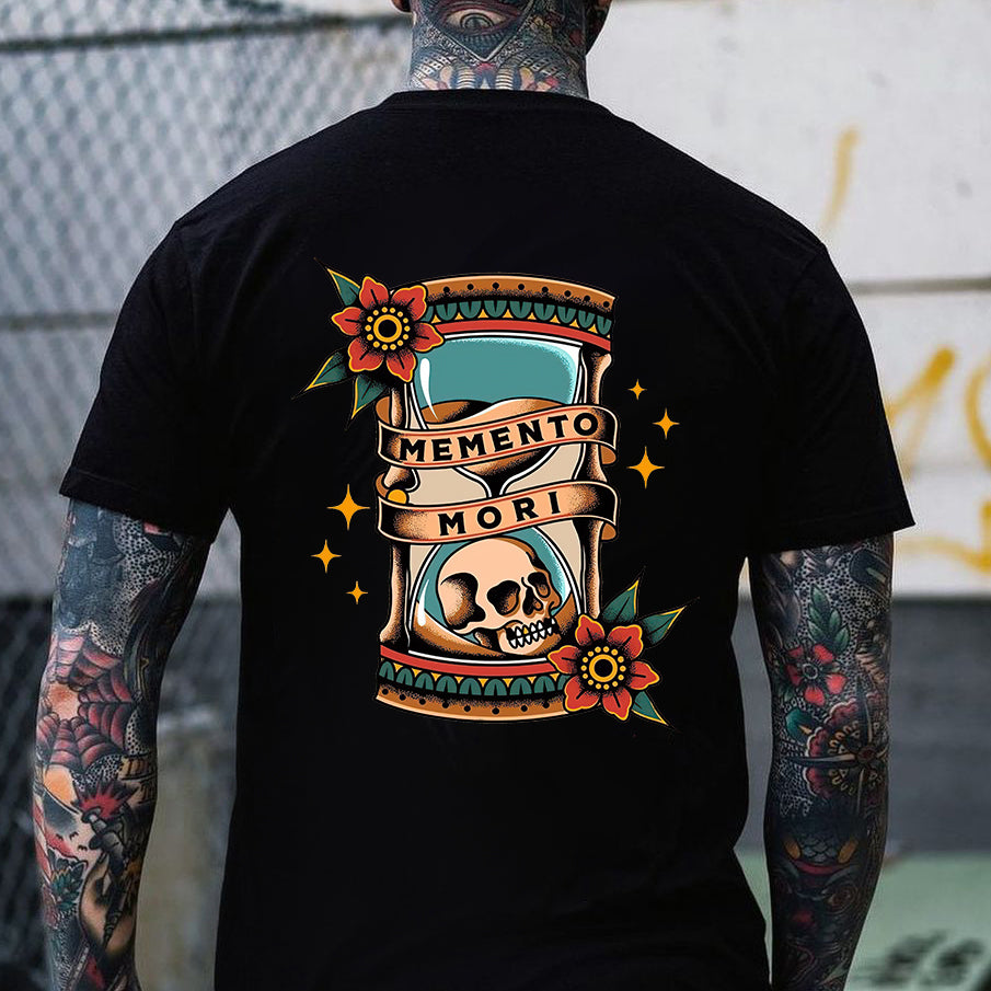 Memento Mori Hourglass Skull Print Men's T-shirt