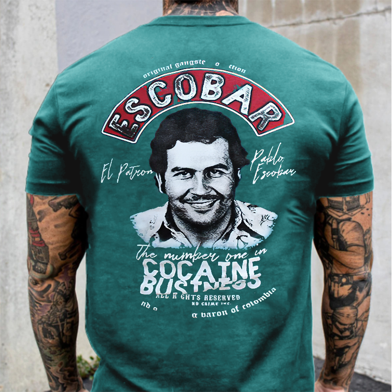 Escobar cocaine drug lord portrait printed fitness T-shirt