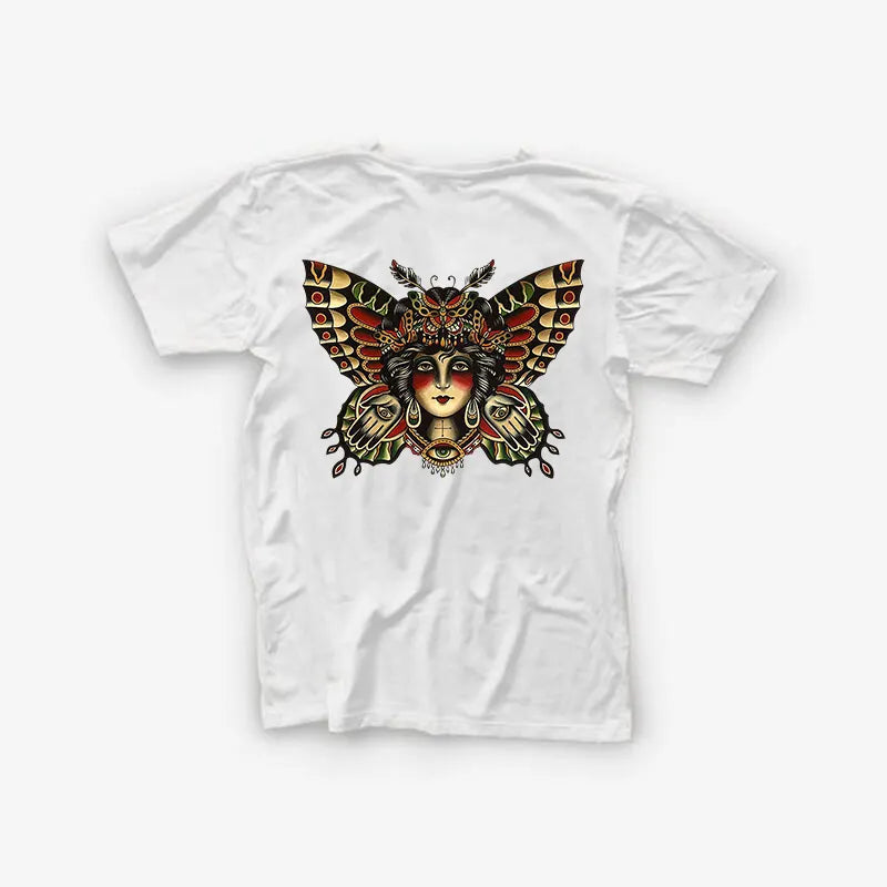 Evil Eye Print Moth With Girl Portrait Basic Men’s T-shirt