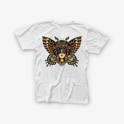Evil Eye Print Moth With Girl Portrait Basic Men’s T-shirt