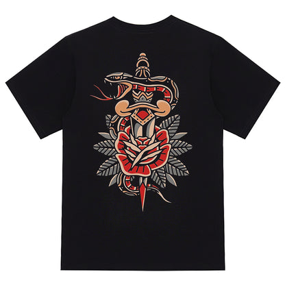 Snake Dagger Floral Vintage Print Men's T-shirt