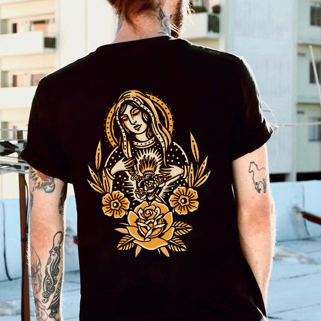 Woman Floral Retro Print Short-sleeved T-shirt