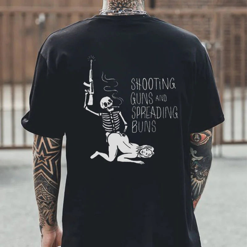 Shooting Guns And Spreading Buns Skull Printed Casual Men's T-shirt