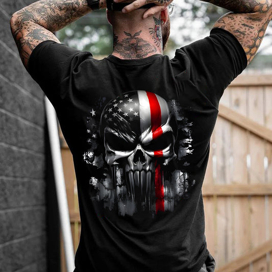 American Flag Skull Printed Men's T-Shirt