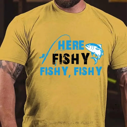 Funny Fisherman HereFishyFishyFishy Fishing Graphic T-Shirt