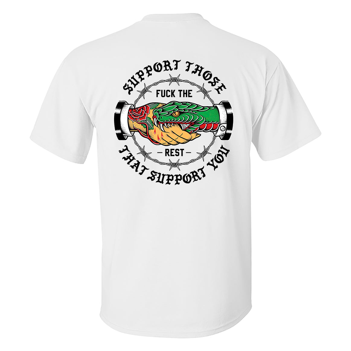 SUPPORT THOSE THAT SUPPORT YOU Snake Graphic Black Print T-shirt
