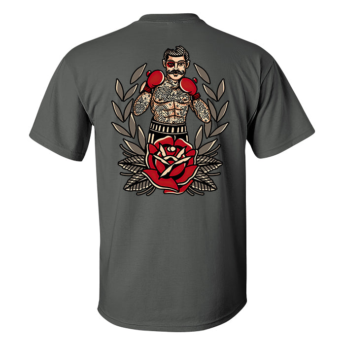 Boxing Beard Male Floral Print Casual T-shirt