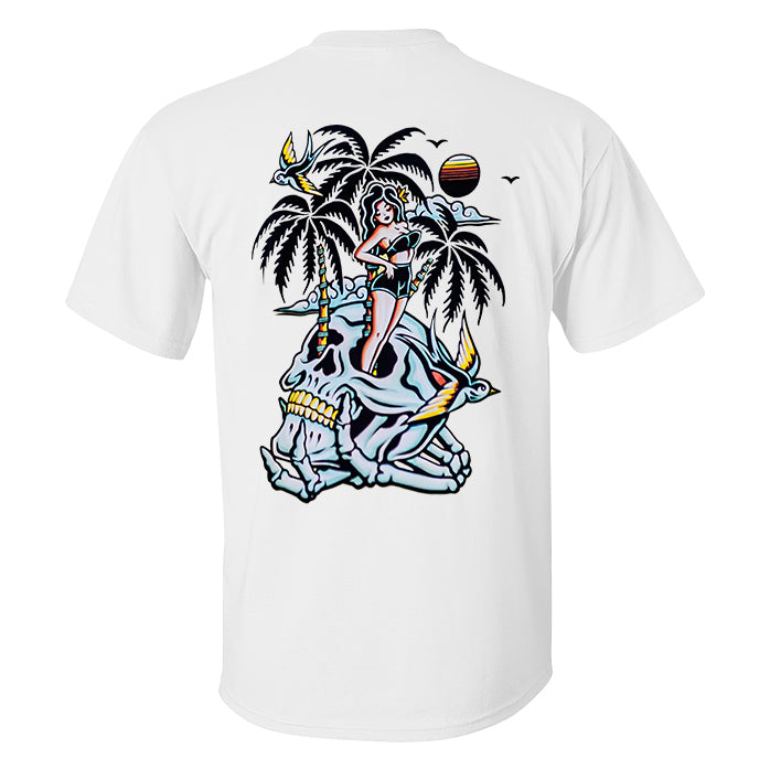 Skull Coconut Tree Printed Casual Men's T-shirt