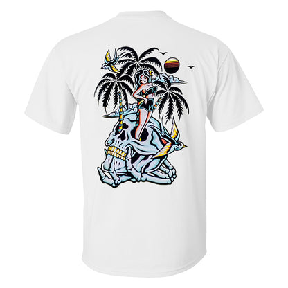 Skull Coconut Tree Printed Casual Men's T-shirt