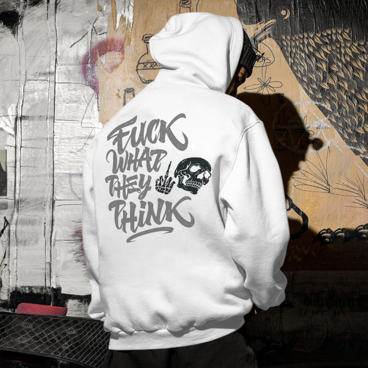 Fuck What They Think And Punk Skull Printed Mens Hoodies