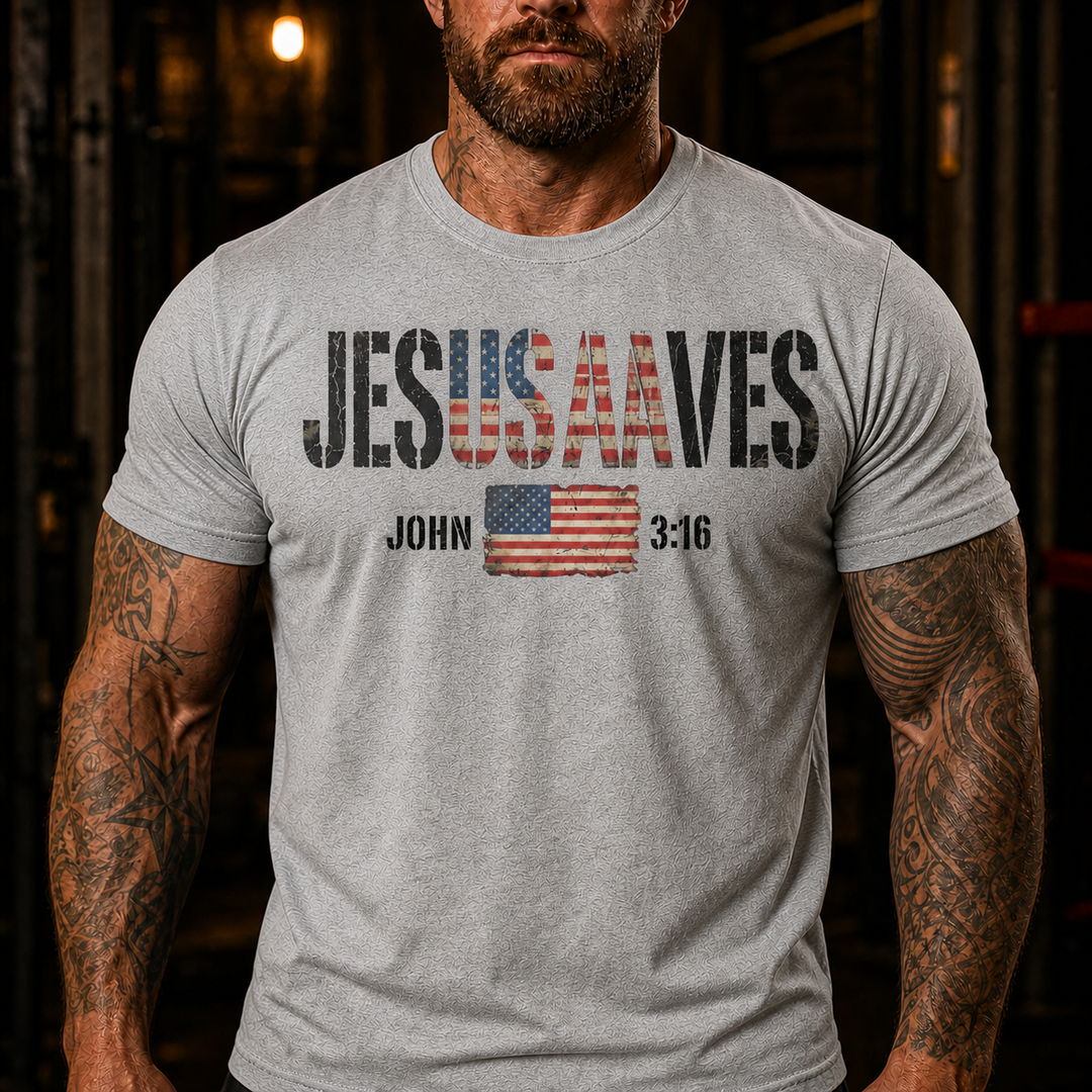 Jesus Saves John 3:16 American Flag T-Shirt