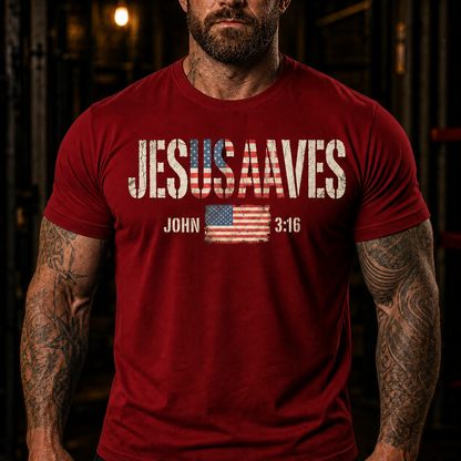 Jesus Saves John 3:16 American Flag T-Shirt