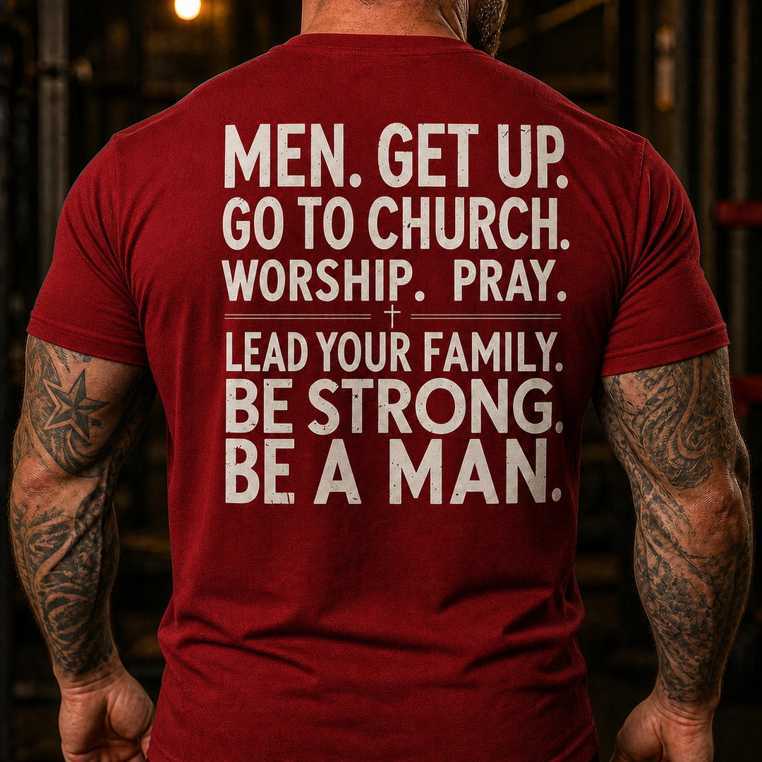 Men Get Up Go To Church Lead Your Family Back Print T-Shirt