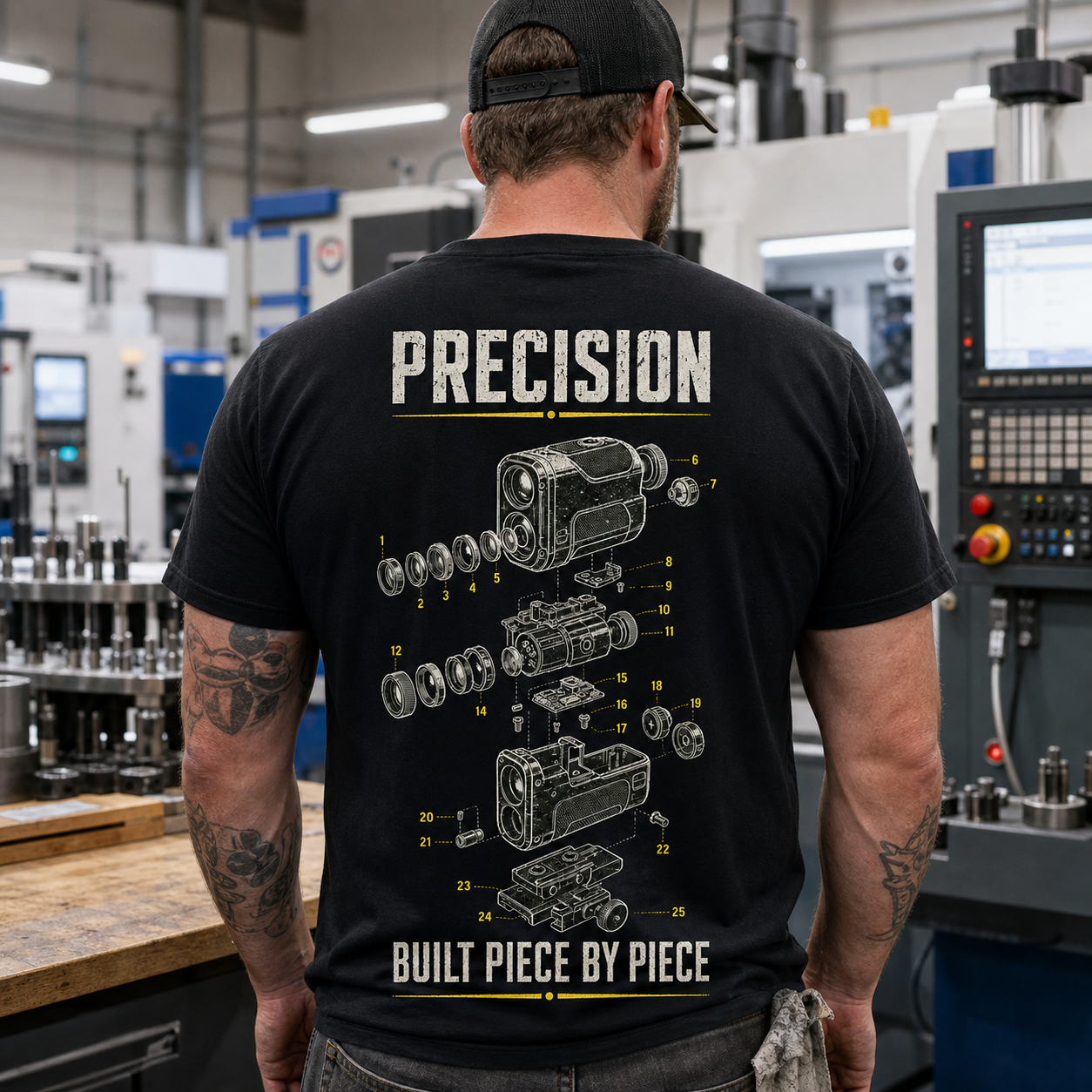 Precision Built Piece by Piece Mechanical Diagram Men's T-Shirt