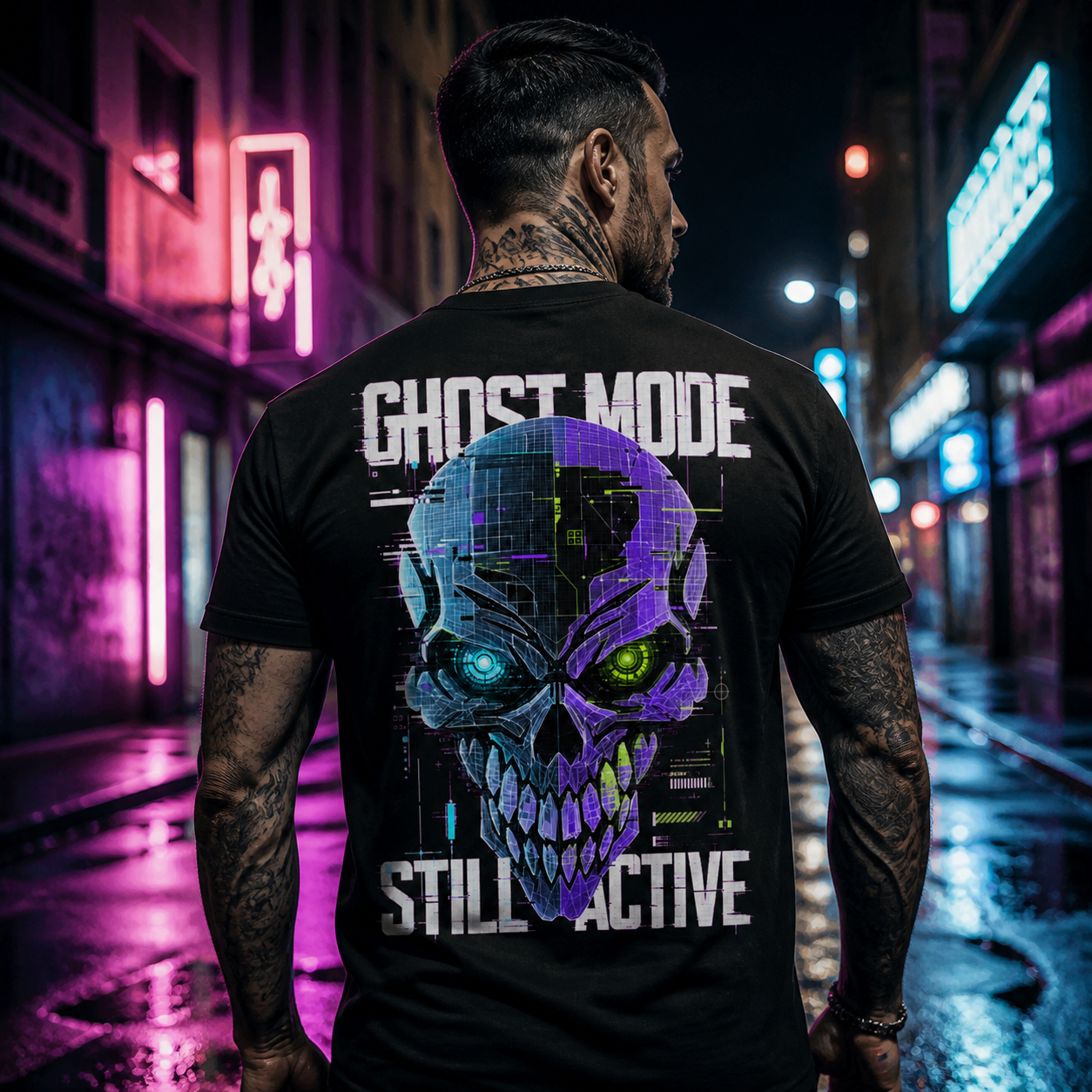 Ghost Mode Still Active Cyber Skull Men's T-Shirt