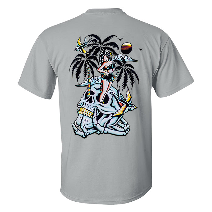 Skull Coconut Tree Printed Casual Men's T-shirt