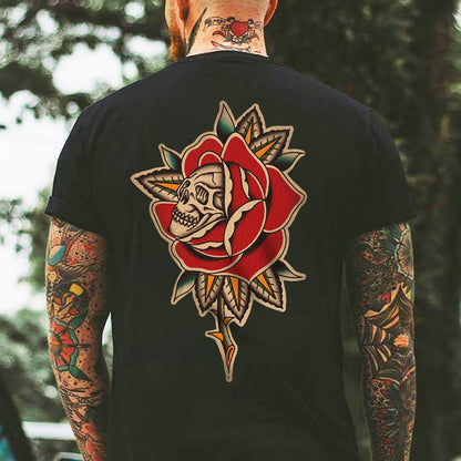Skull Rose Flower Pattern Casual T-shirt