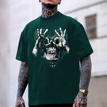 Skull with OK Pattern Graphic Casual Black Print T-shirt