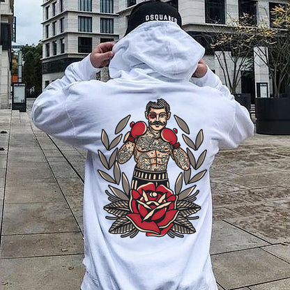 Black Beard Boxer Vintage Print Hoodie