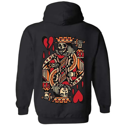 Poker King Skeleton Print Casual Streetwear White Hoodie