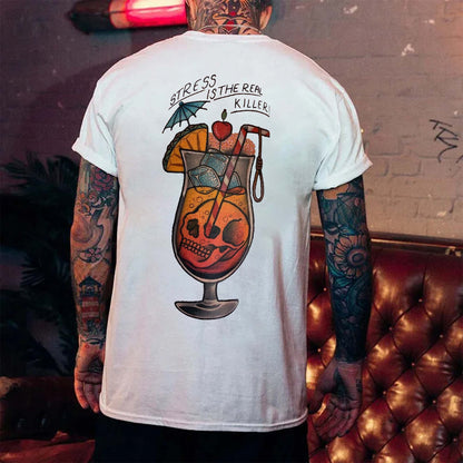 Stress Is The Real Killer! Skull Printed Men's T-shirt