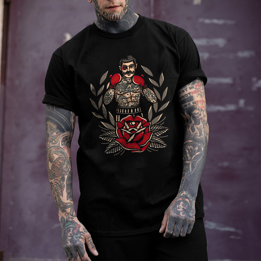 Boxing Beard Print Casual T-shirt