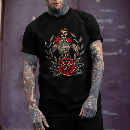 Boxing Beard Print Casual T-shirt